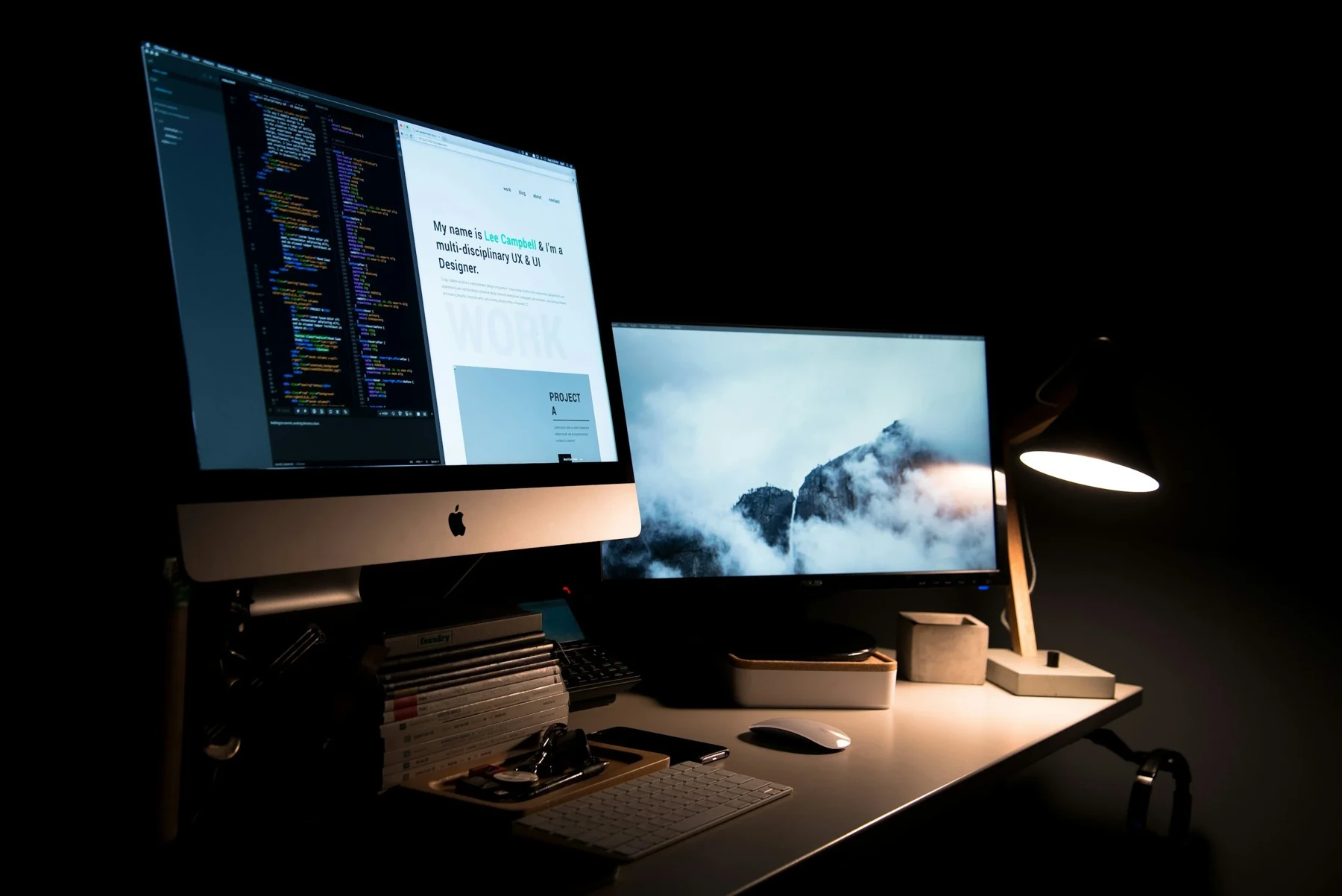 Web design workspace with desktop monitors
